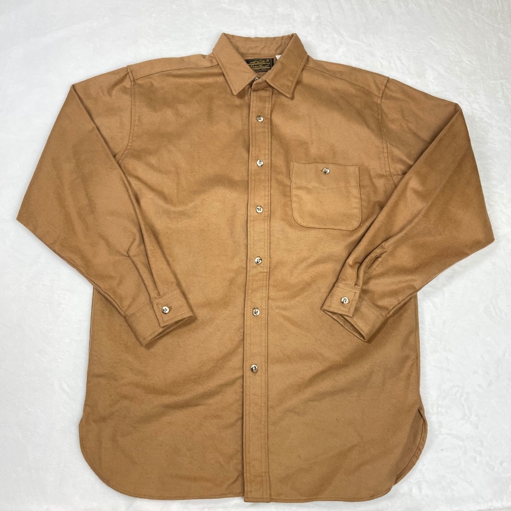 Eddie Bauer Chamois Shirt Cotton Mens Medium Camel NWT Long Sleeve Solid Button